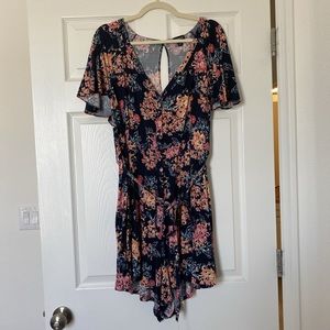 COPY - TORRID NAVY FLORAL V-NECK CHALLIS ROMPER